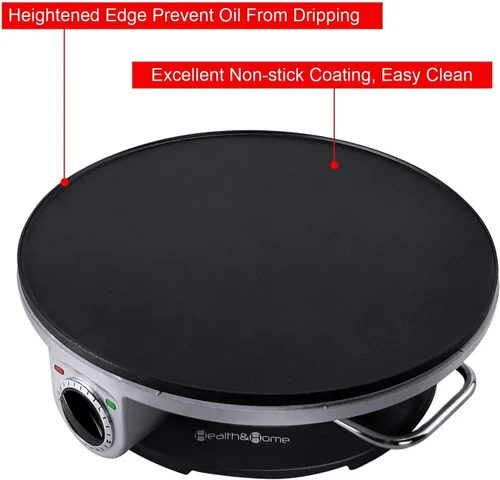Miniatura 2 de Health and Home Crepe Maker - Máquina de crepes de 13 pulgadas y plancha eléctrica y sartén antiadherente para crepes (plateado-A)