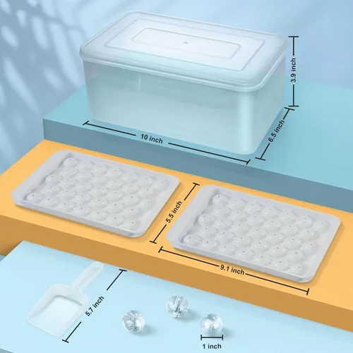 Miniatura 6 de WIBIMEN Bandeja para cubitos de hielo con tapa y contenedor, bandejas de hielo redondas para congelador con tapa, bandejas para cubitos de hielo