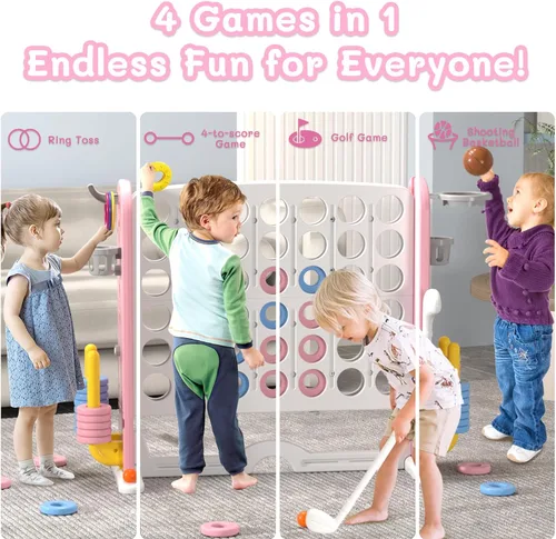 Miniatura 5 de KORIMEFA Juego gigante gigante de 4 a punta, 4 en una fila para niños y adultos, juego de 2.7 pies de alto para interiores y exteriores con 42 Rosa