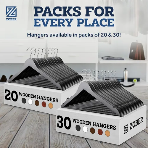 Miniatura 8 de Zober Perchas de madera negras – Paquete de 20 perchas de madera resistentes y antideslizantes para abrigos, chaquetas, trajes y pantalones, perchas