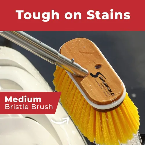 Miniatura 5 de Shurhold Classic 10” Stiff Bristle Deck Brush – Boat Cleaning Brush with Wood Block, Rubber Bumper & Polypropylene Bristles