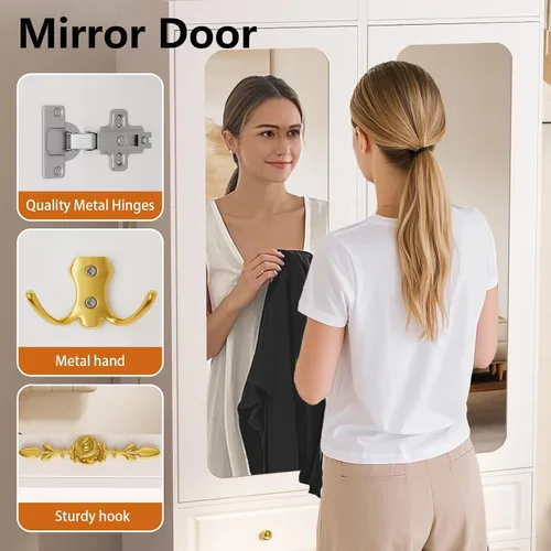 Miniatura 5 de Armario de Clóset, Armarios de Dormitorio Blancos con Puerta de Espejo y 6 Cajones, Armario de Almacenamiento de Ropa de 15.7" de Ancho/69.5