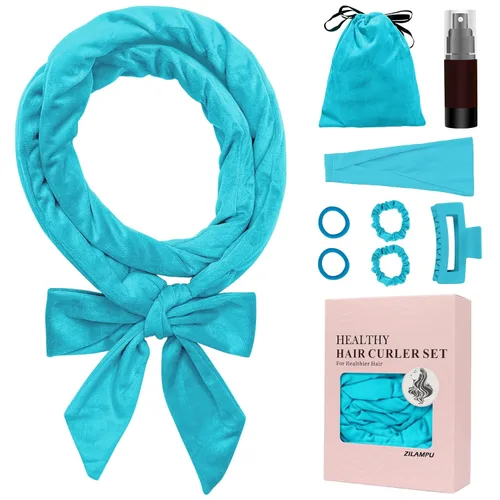 Miniatura 16 de ZILAMPU Diadema de varilla rizadora sin calor, rizadores de pelo para dormir, morado, 70 pulgadas de largo, material de terciopelo extra suave