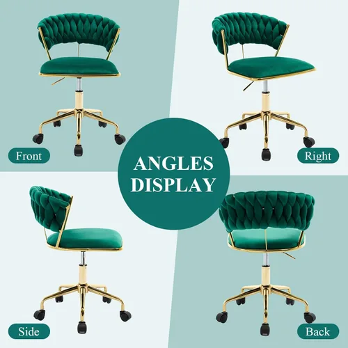 Miniatura 7 de NIOIIKIT Silla de oficina en casa, silla tapizada de terciopelo con respaldo abierto tejido, silla de escritorio giratoria de 360° con ruedas, silla
