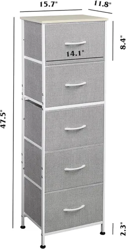 Miniatura 3 de WLIVE - Cómoda de tela con 5 cajones, cómodas altas para dormitorio, organizador de almacenamiento con cajones de tela, parte superior de madera