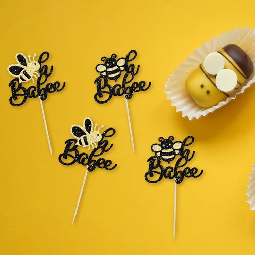 Miniatura 3 de 24 adornos para cupcakes de abejorro con purpurina Oh Babee, decoraciones para temática de abejas, baby shower, niños, suministros de decoración