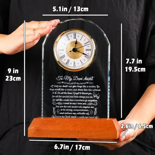 Miniatura 2 de Arikyrist Regalos para Tía de Sobrina y Sobrino con Base de Madera con Luz, Reloj de Cristal Significativo para Tía, Regalos de Cumpleaños, Regalos
