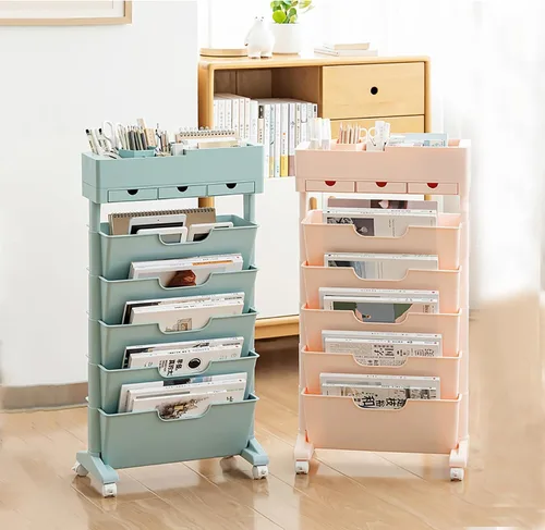 Miniatura 6 de Estantería móvil con ruedas, carrito de estantería de 6 niveles, estantería portátil con ruedas, carrito de estantería móvil para cocina, baño, Azul