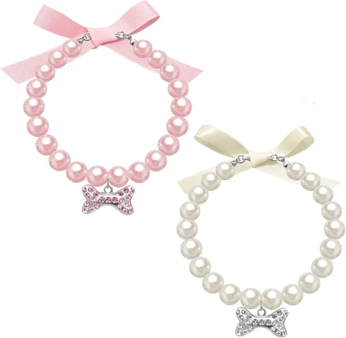 Miniatura 4 de Collar de perlas de perro y gato con hueso de diamantes de imitación, joyería de collar de boda para niñas, gatos, cachorros, accesorios