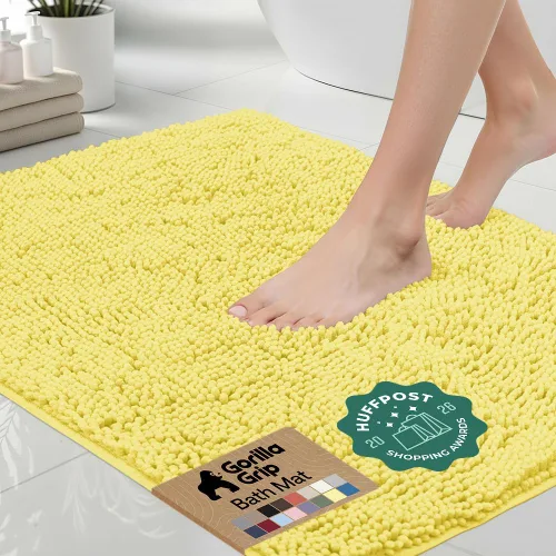 Miniatura 17 de Gorilla Grip - Tapete de baño afelpado, absorbente, peludo, de felpilla, para base de inodoro cuadrada, reverso de goma, suave, de microfibra, claro