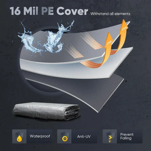 Miniatura 6 de Quictent Cochera resistente para 2 autos de 20 x 20 pies, refugio de almacenamiento impermeable con puertas laterales con cremallera, cables de Gris