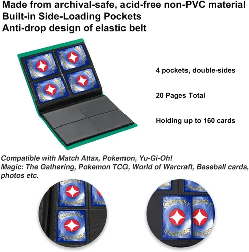 Miniatura 5 de GEAoffice Carpeta de Tarjetas de 4 Bolsillos Álbum Carpeta para Colección de Cartas Coleccionables – Carpeta de 160 Bolsillos de Carga Lateral