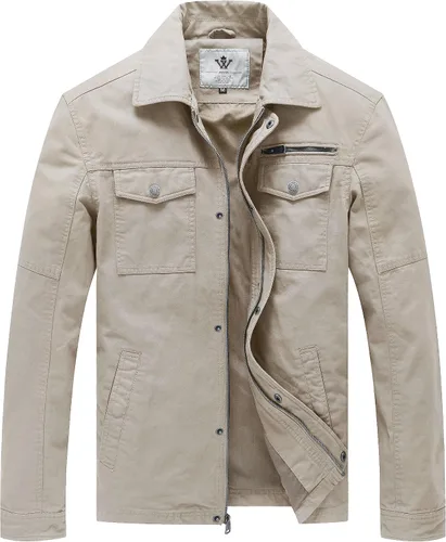Miniatura 16 de WenVen Chaqueta de solapa militar de algodón de lona casual para hombre