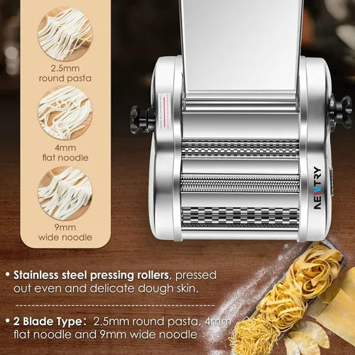 Miniatura 3 de NEWTRY Máquina eléctrica para hacer pasta, máquina para hacer pasta, cortador de rodillo de masa, grosor ajustable, acero inoxidable, 110 V