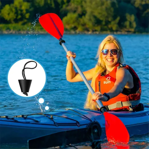 Miniatura 5 de Axlksia Kit de 8 tapones para kayak, tapón universal de silicona con orificios de drenaje, tapón con cordón, accesorios de kayak Negro