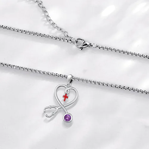 Miniatura 186 de Collar de alas de ángel de plata de ley 925, ángel de la guarda, enfermera RN caduceo, dije de ángel de cristal, joyería de regalo para mujer