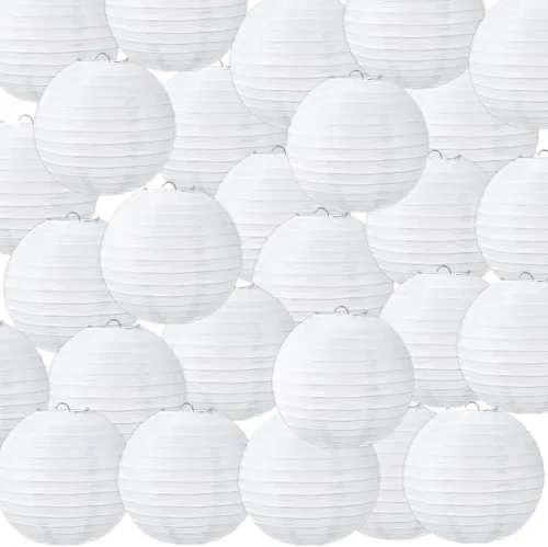 Miniatura 13 de Treela Faroles de papel japoneses chinos blancos decorativos colgantes redondos de papel para decoración de bodas, fiestas de cumpleaños