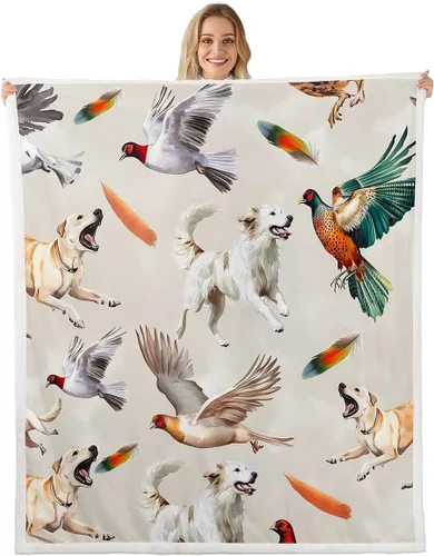 Manta de cama Sherpa con diseño de perro de caza y aves silvestres, manta de franela de forro polar de 40 x 50 pulgadas para sofá, estilo granja,