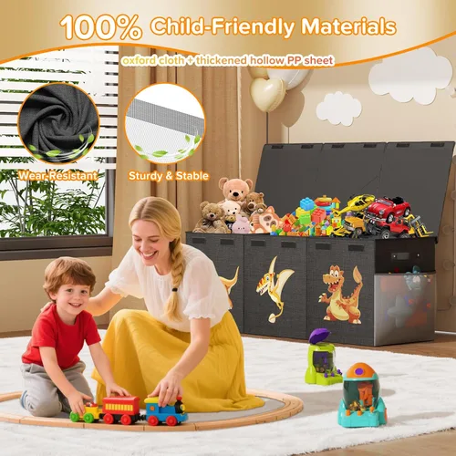 Miniatura 3 de Caja de juguetes extra grande, plegable, resistente, organizadora de juguetes, cestas de dinosaurios con tapas para niños y niñas, sala de estar