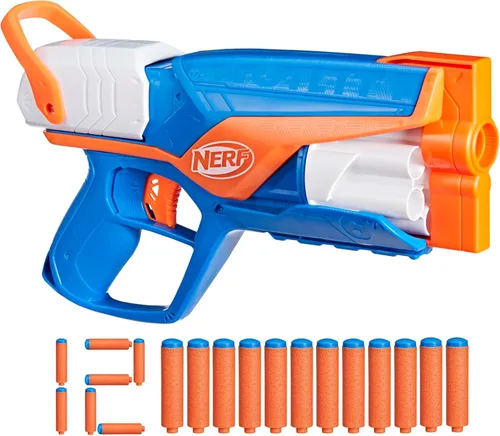 Nerf Serie N Agility Blaster, 12 dardos N1 compatibles solo con pistolas de la Serie N, tambor de 6 dardos, juegos al aire libre para niños