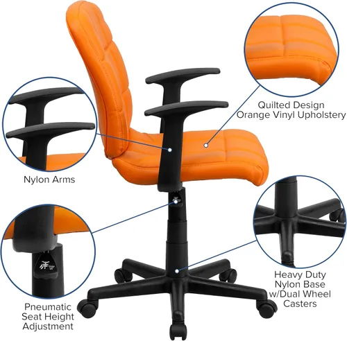 Miniatura 5 de Flash Furniture - Silla giratoria de respaldo medio de vinilo, acolchada, color negro Naranja