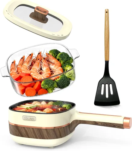 Olla eléctrica para cocinar 2.5L antiadherente portátil olla para saltear sartén para sopa de ramen, carne de avena, dormitorio, viaje, olla