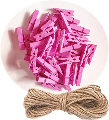Miniatura 20 de 50 piezas de pequeñas pinzas de madera para fotos con cordel de yute, mini pinzas para ropa para manualidades, decoración, secado de ropa, 50 piezas