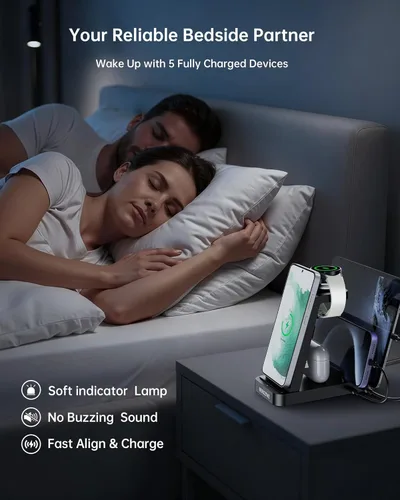 Miniatura 5 de Cargador inalámbrico para Samsung, estación de carga rápida 5 en 1 para Samsung Galaxy Watch 8 7 6 5 4 Galaxy Buds, soporte de carga para S26 Ultra