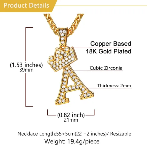 Miniatura 6 de U7 Collar con inicial de la A a la Z, dije de letra helada con cadena de 22 a 24 pulgadas, para hombres y mujeres, con nombre del alfabeto de hip