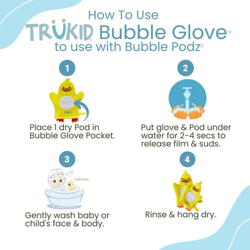 Miniatura 7 de TruKid Yumberry Bubble Podz & BubbleGlove Set – Cápsulas de baño de burbujas con 2 guantes de lavado para niños y niños pequeños