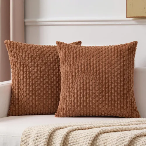 Miniatura 16 de Kevin Textile - Juego de 2 fundas de almohada decorativas de pana de 22 x 22 pulgadas, suaves, estilo bohemio, a rayas, decoración moderna del hogar