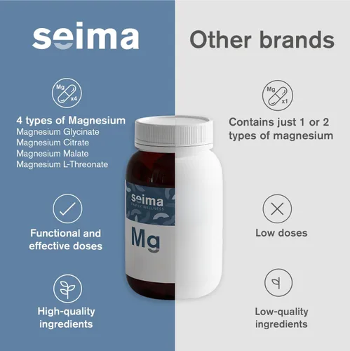 Miniatura 6 de SEIMA - Complejo de magnesio 4 en 1 – 1200 mg con glicinato, citrato, L-treonato y malato – sueño, alivio del estrés, recuperación muscular, energía