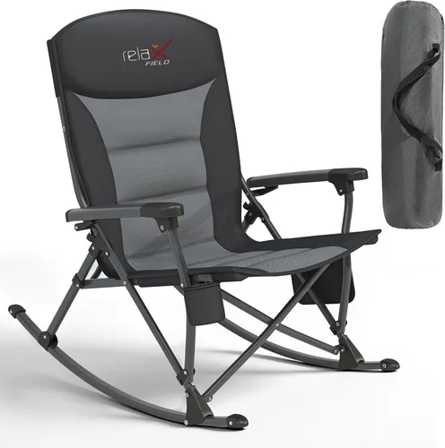 Miniatura 12 de Rocking Camping Chair for Adults, Portable Chairs with Cup Holder and Side Pocket, Outdoor Folding Rocker Chair,2PCS-Black