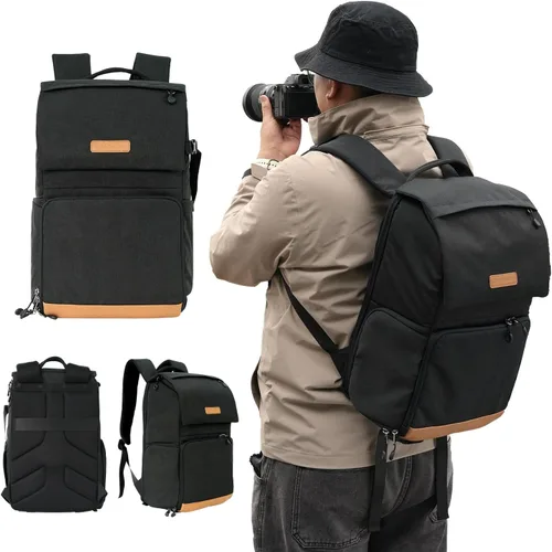 Miniatura 8 de K&F Concept Funda para cámara de 22L para fotógrafos, bolsas de cámara de gran capacidad con cubierta impermeable, compartimento para laptop de 15.6