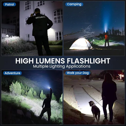 Miniatura 7 de BEFAMALI 4 Pack Flashlight Rechargeable High Lumens, 99000LM Flash Light, Adjustable LED Bright Flashlights with 5 Modes & USB Cable, Waterproof