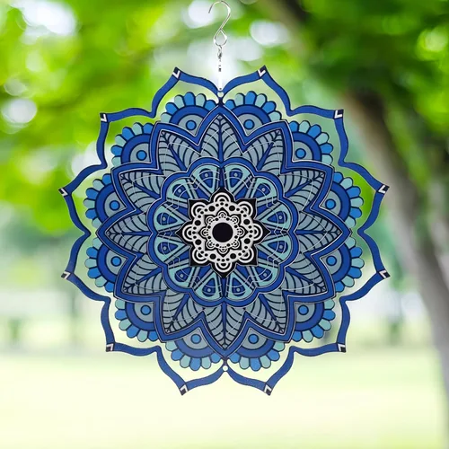 Molinillo de viento para patio, decoración de jardín, esculturas de metal de acero inoxidable 3D, cinético colgante, decoración de mandala,