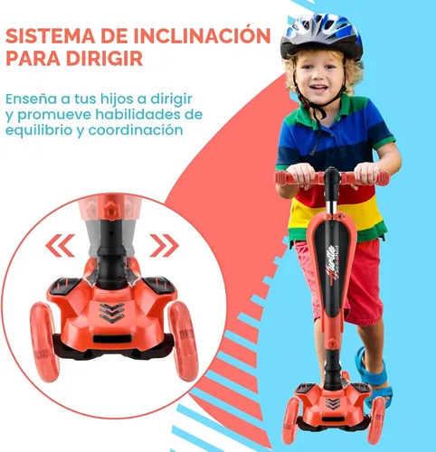Miniatura 7 de Hurtle Patinete de 3 ruedas para niños, luces LED de ruedas, manubrio ajustable de inclinación para dirigir y asiento plegable, paseo sentado