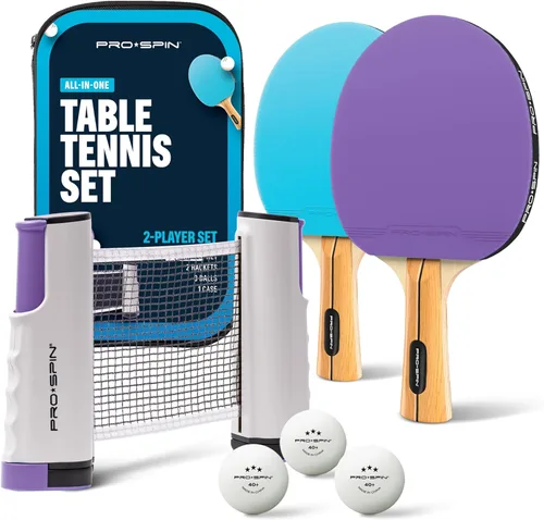 Miniatura 8 de PRO-SPIN Juego de ping pong portátil con red retráctil para cualquier mesa, juego de tenis de mesa todo en uno con paletas de ping pong, pelotas