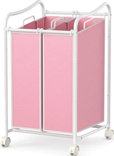 Miniatura 7 de Simple Houseware Carro Clasificador de Ropa Sucia Rodante de Servicio Pesado de 2 Bolsas, Cromado – Bolsas Extraíbles de 2 Secciones y Ruedas