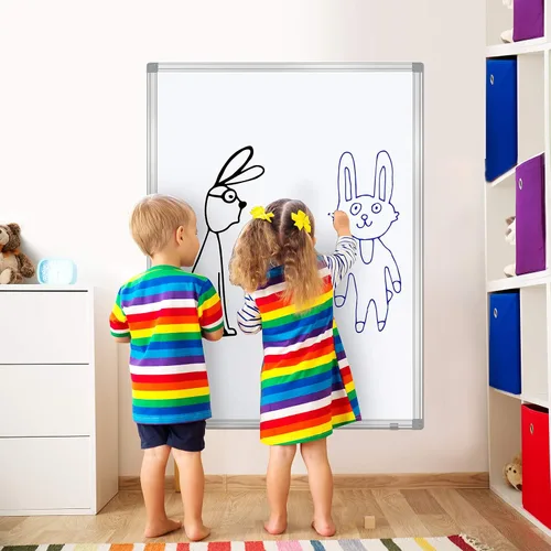 Miniatura 3 de H-Qprobd Pizarra de borrado en seco para presentación de aluminio para pared, pizarra blanca magnética con bandeja larga para bolígrafos, pizarra