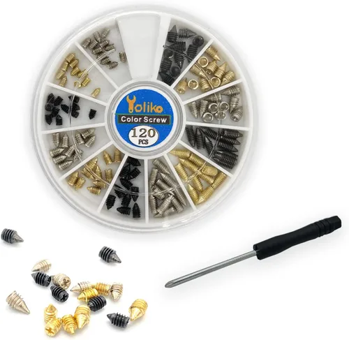 120 piezas de tornillos con punta niquelada para accesorios de cuero, punta cruzada, 3 colores, 4 tamaños, tornillos para cinturón, incluyen M2x3,