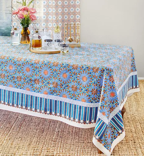 Miniatura 15 de Saffron Marigold Mantel redondo estampado a mano – Naranja indio verano lujoso 100% algodón, lavable, para decoración del hogar, cocina, café o mesa
