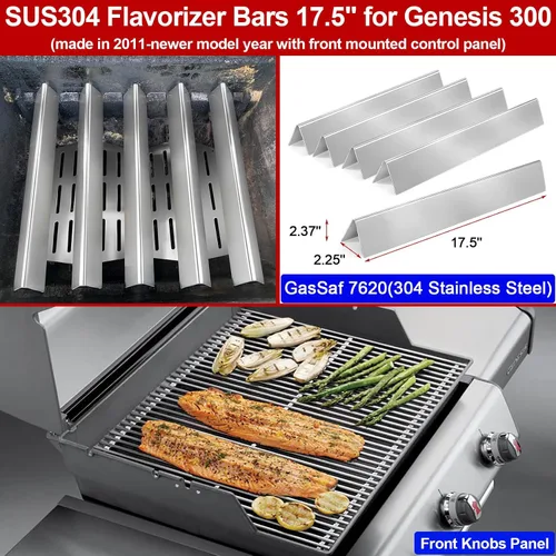 Miniatura 2 de GasSaf Barras aromatizantes de 17.5 pulgadas para Weber Genesis 300 E310 E20 E330, barras aromatizantes 7620 7621 para parrillas Weber Genesis 300