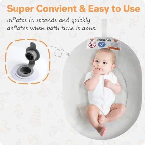 Miniatura 2 de Bañera inflable para bebé, incluye funda de microfibra 2 en 1, alas desmontables y bolsa de almacenamiento, regalo para recién nacidos de 0 a 6