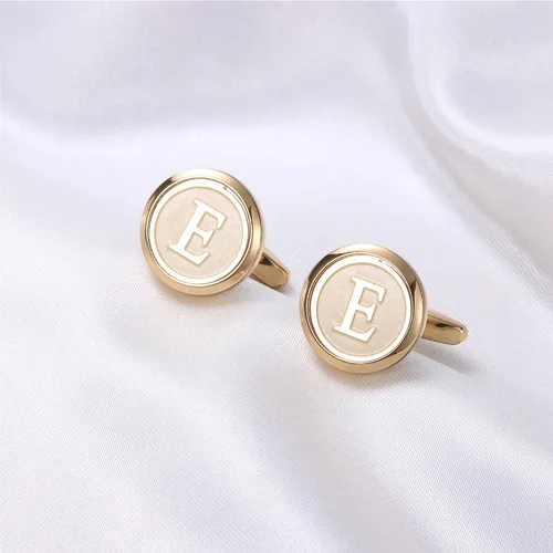 Miniatura 2 de LOYALLOOK Gemelos de oro con inicial para hombre, gemelos de cobre personalizados, gemelos de letra, regalo para novio, marido, padre, novio
