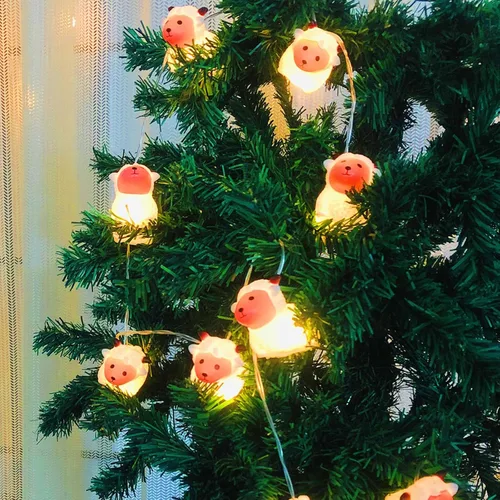Miniatura 3 de Guirnalda de luces de oveja de 5.4 pies, 10 LED, adornos novedosos de cabras, luces de hadas de cordero alimentadas por pilas para decoración