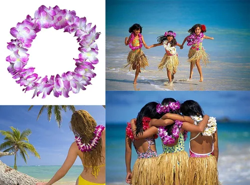 Miniatura 3 de 4 piezas de leis hawaianos morados con hojas verdes para fiesta de graduación, fiesta de baile, accesorio de fotos en exteriores (morado)