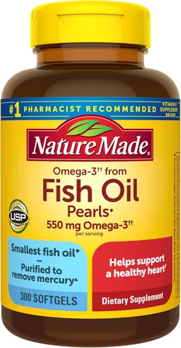 Nature Made Suplementos de aceite de pescado Omega 3, 550 mg por porción, suplementos de aceite de pescado Omega 3 como ésteres etílicos para un