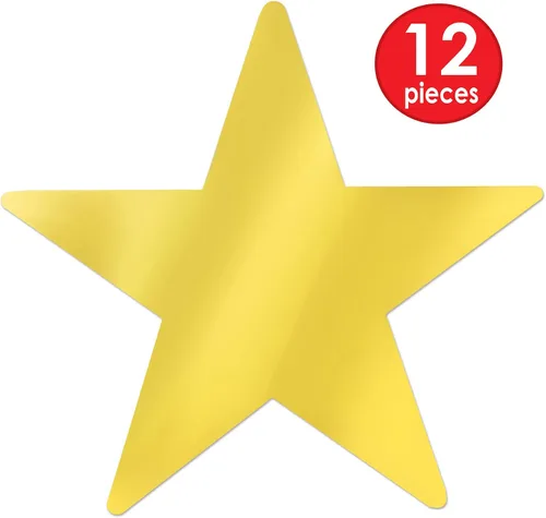 Miniatura 2 de Beistle 12 piezas de plástico metálico dorado con recorte de estrella para bodas, fiestas de cumpleaños, decoración de aula