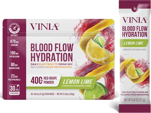 Miniatura 15 de VINIA Mezcla de polvo de hidratación de electrolitos Resveratrol Aumenta el flujo sanguíneo y la circulación Sal marina, agua de coco, potasio